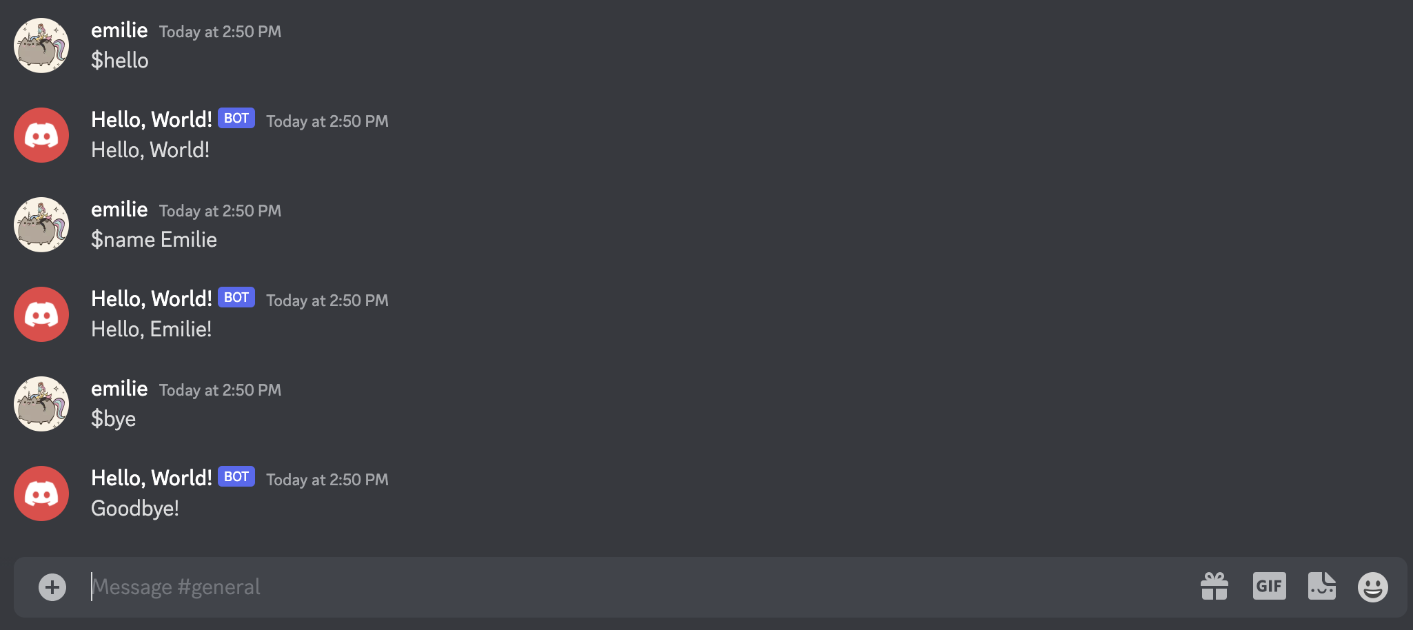 Bot commands on a Discord server